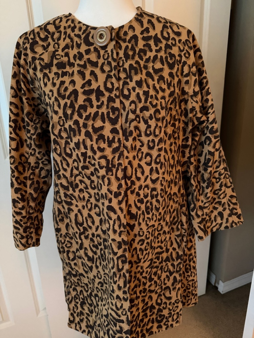 Classic Leopard Print Coat with Statement Button